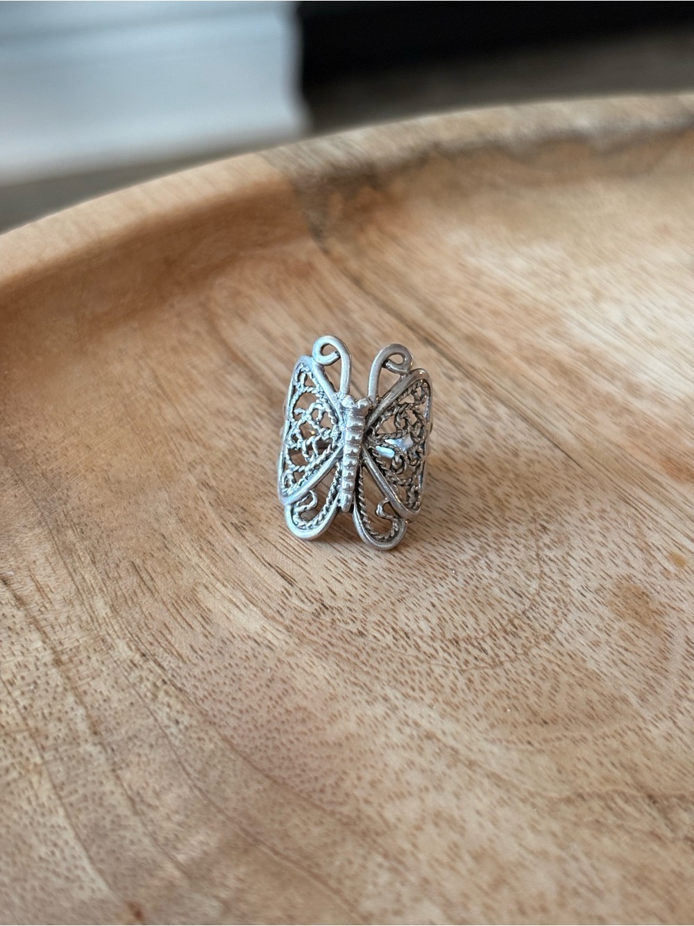 Delicate Silver Butterfly Filigree Ring